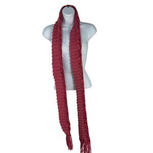 Handmade Pink Crochet Scarf With Fringe Trim